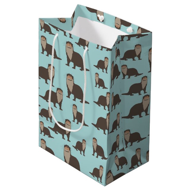 Cute Otter Illustration Pattern Medium Gift Bag (Front Angled)