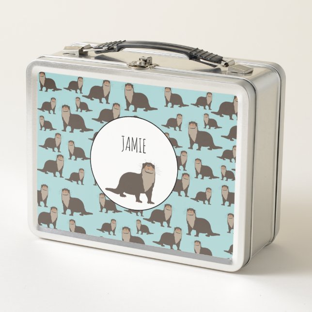 Cute Otter Illustration Pattern  Metal Lunch Box (Front)