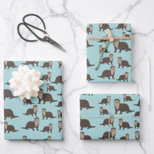 Cute Otter Illustration Pattern  Wrapping Paper Sheet