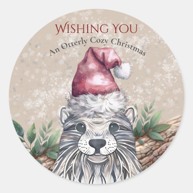 Cute Otter in Santa Hat Holiday Seal (Front)
