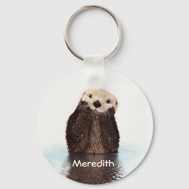 Cute Otter in Water Key Ring (Front)