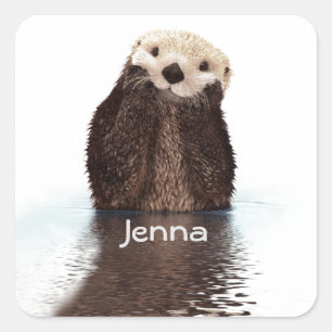 Cute Otter in Water Square Sticker