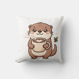Cute Otter Latte Heart Throw Pillow