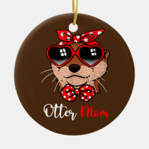 Cute Otter Mum Funny Bow Turban Glasses  Ceramic Ornament