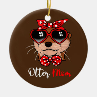 Cute Otter Mum Funny Bow Turban Glasses  Ceramic Ornament