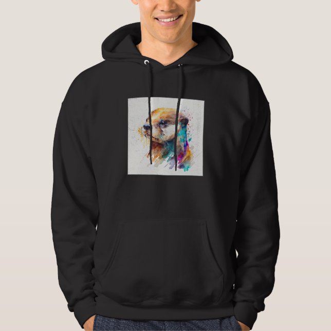 Cute Otter Paint Splatter Illustration Colorful Wa Hoodie (Front)