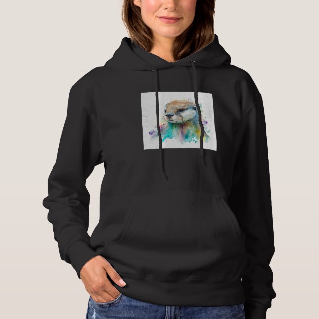 Cute Otter Paint Splatter Illustration Colorful Wa Hoodie (Front)