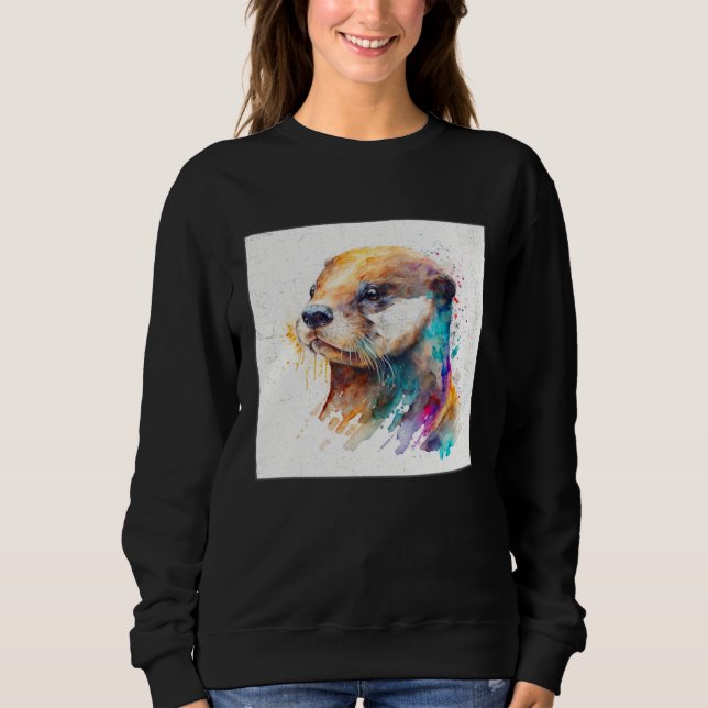 Cute Otter Paint Splatter Illustration Colorful Wa Sweatshirt (Front)