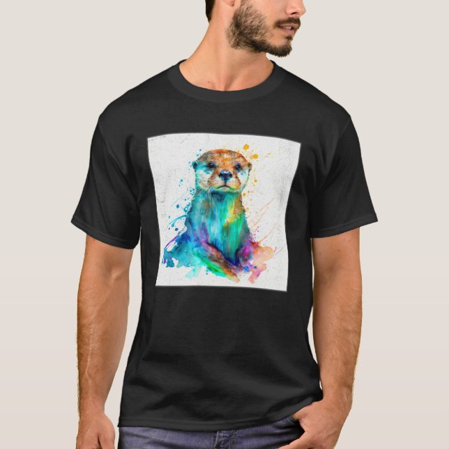 Cute Otter Paint Splatter Illustration Colorful Wa T-Shirt (Front)