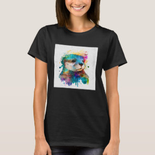 Cute Otter Paint Splatter Illustration Colourful W T-Shirt