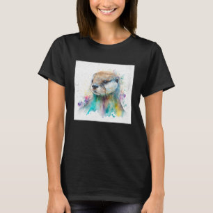 Cute Otter Paint Splatter Illustration Colourful W T-Shirt
