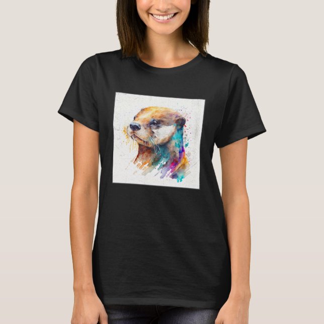 Cute Otter Paint Splatter Illustration Colourful W T-Shirt (Front)