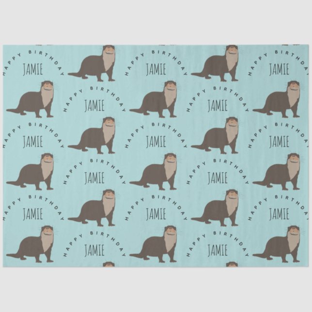 Cute Otter Pattern Custom Name Birthday  Tissue Paper (Front)