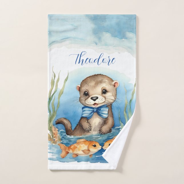 Cute Otter Personalised Boy  Bath Towel Set (Hand Towel)