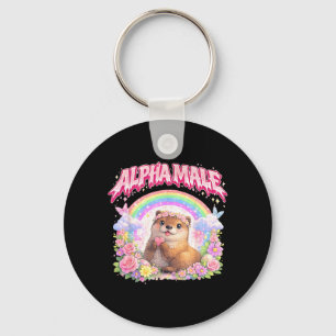 Cute Otter Rainbow Floral Funny for Men Women Kid Key Ring