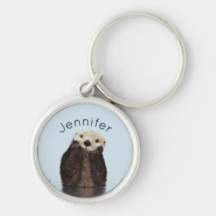 Cute Otter Standing in a Pond Holding his Face Key Ring