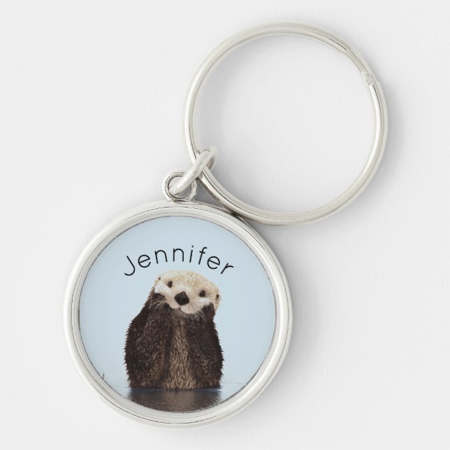 Cute Otter Standing in a Pond Holding his Face Key Ring (Front)