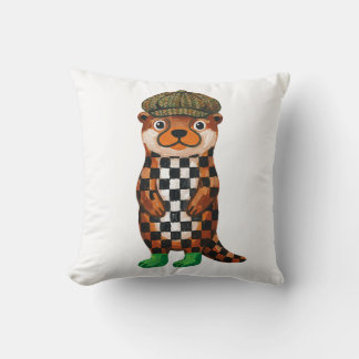 Cute Otter Tweed Newsboy Cap Throw Pillow