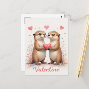 Cute Otter Valentine Romantic Couple Postcard