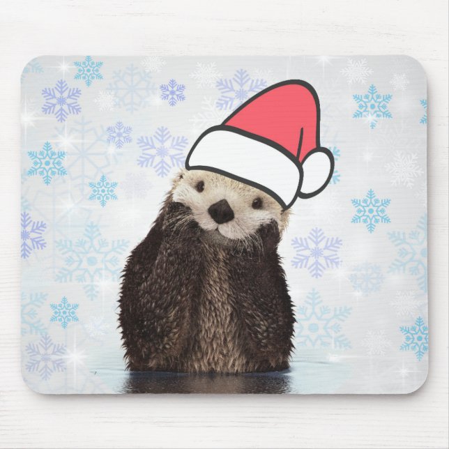 Cute Otter Wearing a Santa Hat Christmas Mouse Pad (Front)