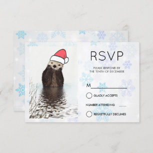 Cute Otter Wearing a Santa Hat Christmas RSVP Invitation