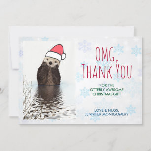 Cute Otter Wearing a Santa Hat Christmas Thank You Card