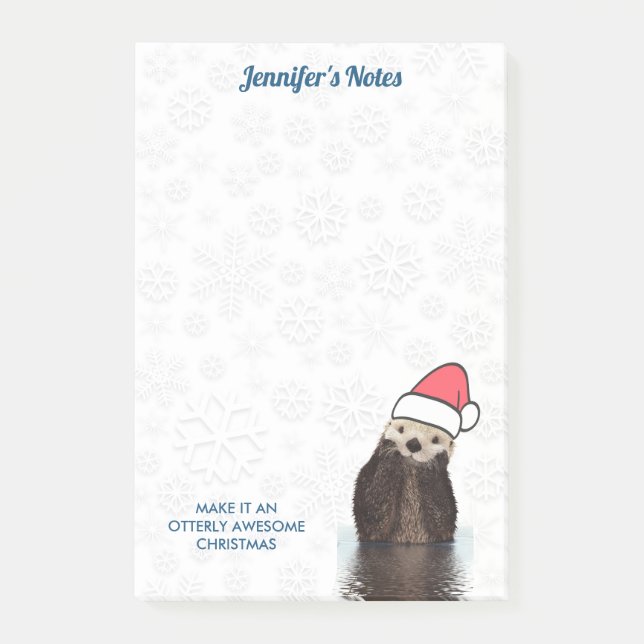 Cute Otter Wearing a Santa Hat Merry Christmas Post-it Notes (Front)
