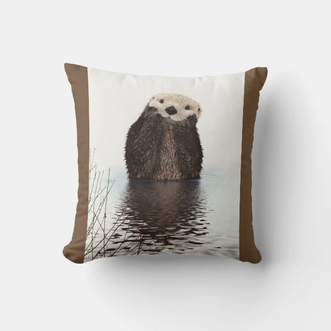Cute Otter Wildlife Image Cushion (Front)