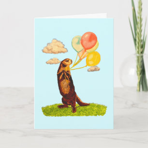 Cute Otter with Balloons Illustrated  Birthday Card