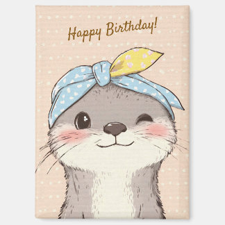 Cute Otter with Bandana Kids Birthday Invitation Magnet