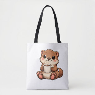 Cute Otter with Coffee – Cosy Kawaii Animal Tote Bag