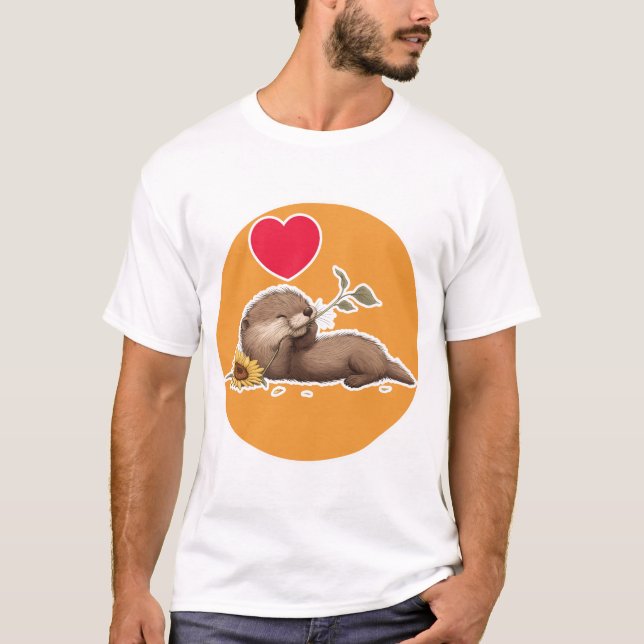 Cute Otter with Funflower T-Shirt (Front)