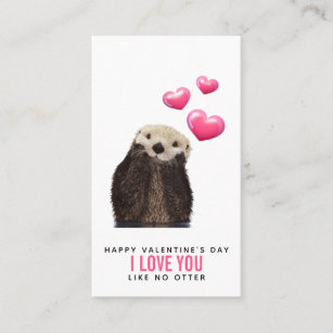 Cute Otter with Hearts Valentine's Day Business Card