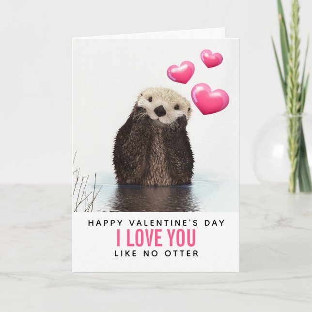 Cute Otter with Hearts Valentine's Day Card (Front)