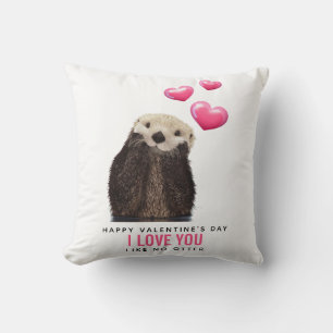 Cute Otter with Hearts Valentine's Day Cushion