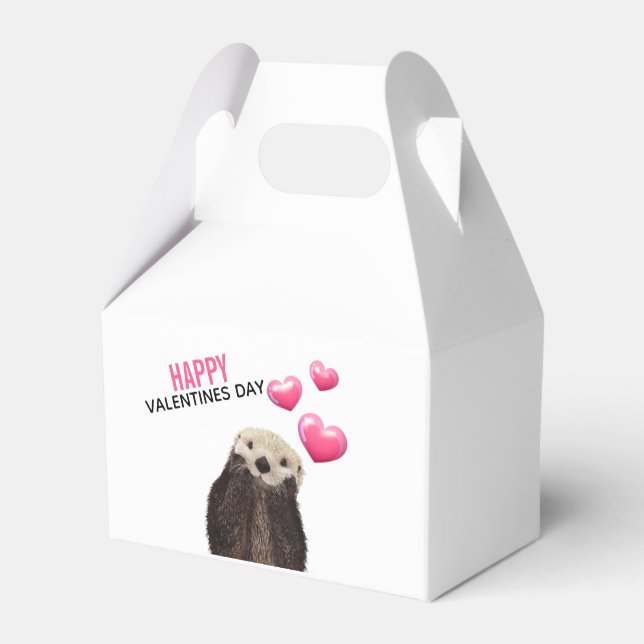 Cute Otter with Hearts Valentine's Day Favour Box (Back Side)