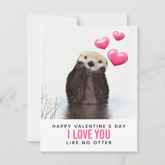 Cute Otter with Hearts Valentine's Day Holiday Card (Front)