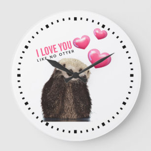 Cute Otter with Hearts Valentine's Day Large Clock
