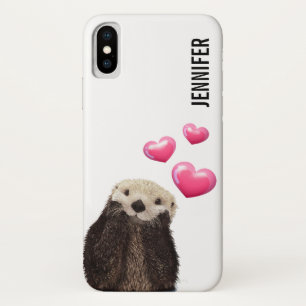 Cute Otter with Love Hearts iPhone X Case