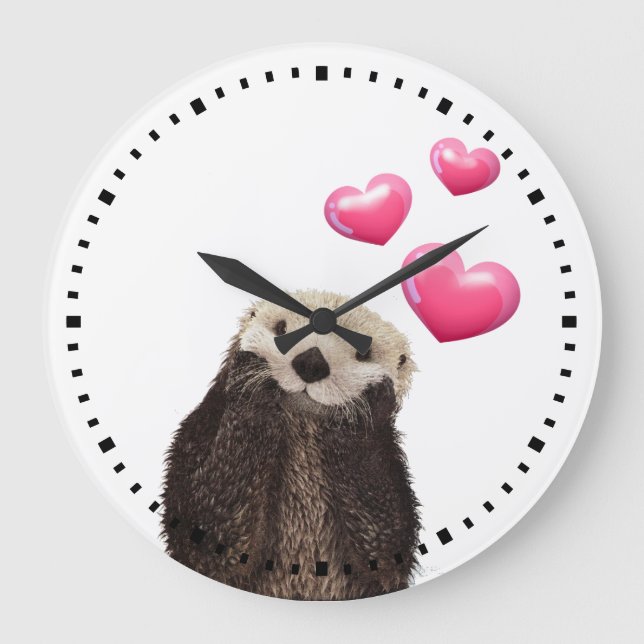 Cute Otter with Love Hearts Large Clock (Front)