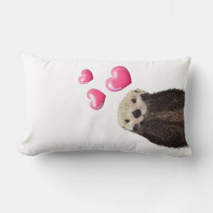 Cute Otter with Love Hearts Lumbar Cushion