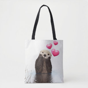 Cute Otter with Love Hearts Tote Bag