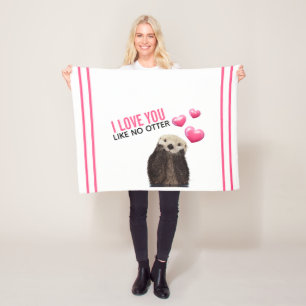 Cute Otter with Pink Hearts Love You Pun Fleece Blanket
