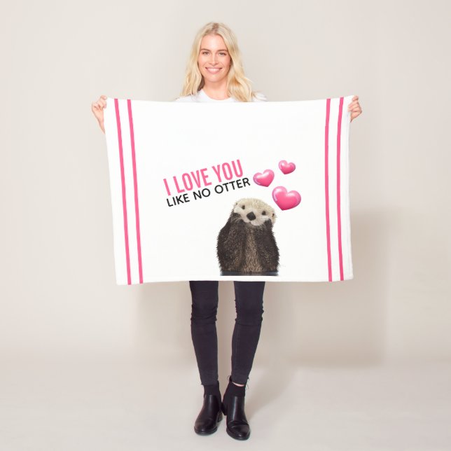 Cute Otter with Pink Hearts Love You Pun Fleece Blanket (In Situ)
