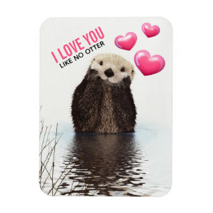 Cute Otter with Pink Hearts Love You Pun Magnet