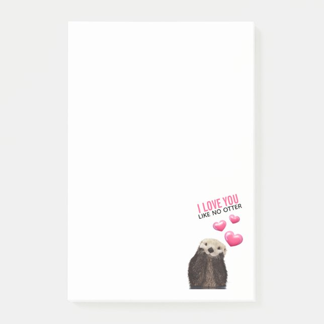 Cute Otter with Pink Hearts Love You Pun Post-it Notes (Front)