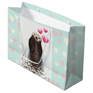 Cute Otter with Pink Love Hearts Large Gift Bag