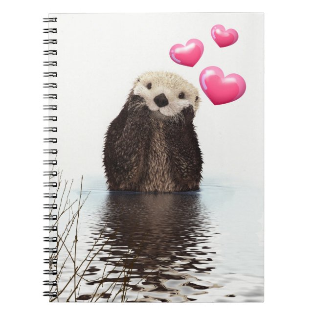 Cute Otter with Pink Love Hearts Notebook (Front)