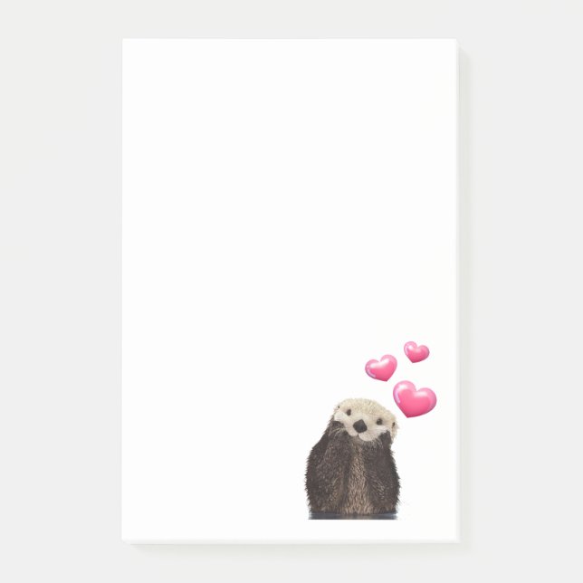 Cute Otter with Pink Love Hearts Post-it Notes (Front)