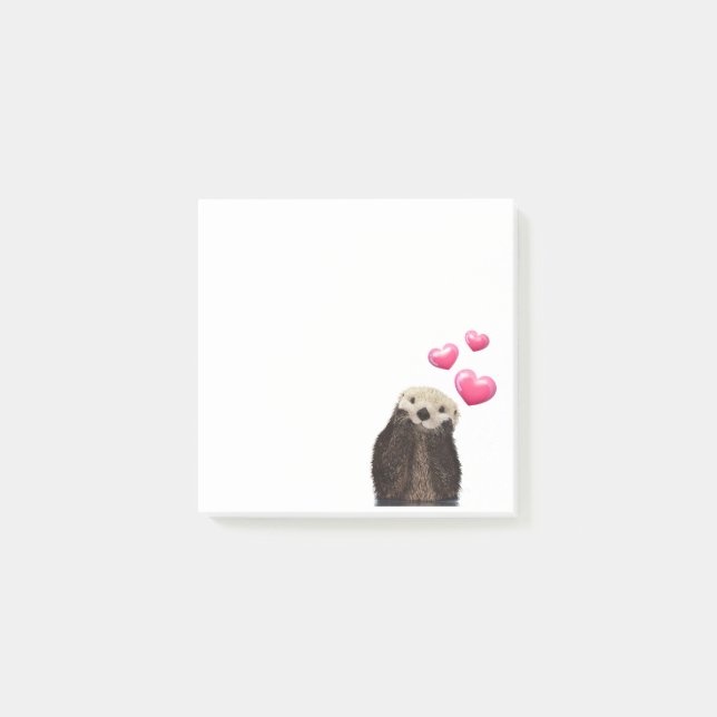 Cute Otter with Pink Love Hearts Post-it Notes (Front)